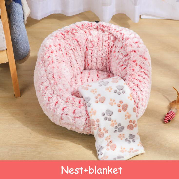 Pet Bed Soft Non-Slip Plush Kennel Round Cat Dog Nest Cushion